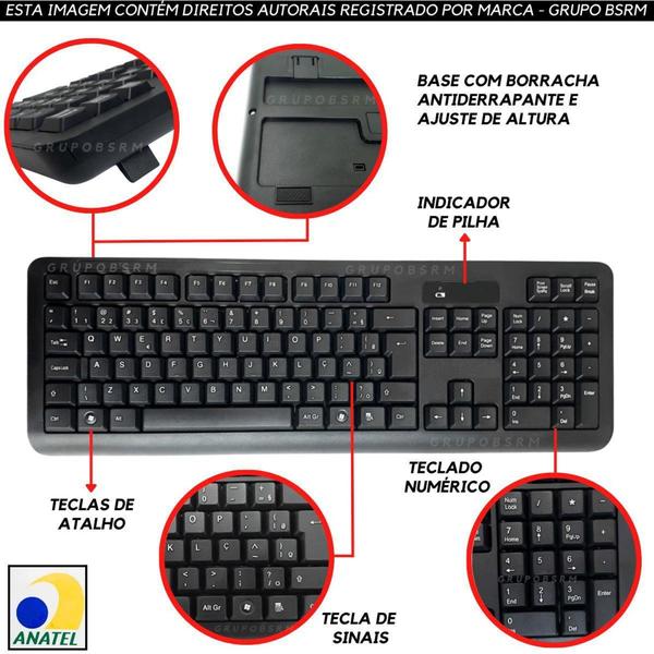 Imagem de Teclado Para Computador PC Notebook Sem Fio USB Com Mouse Keyboard 2.4 GHz ABNT2 Ergonomico Linguage