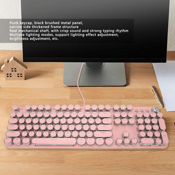 Imagem de Teclado para jogos Acogedor Pink Punk Mechanical com luz de fundo