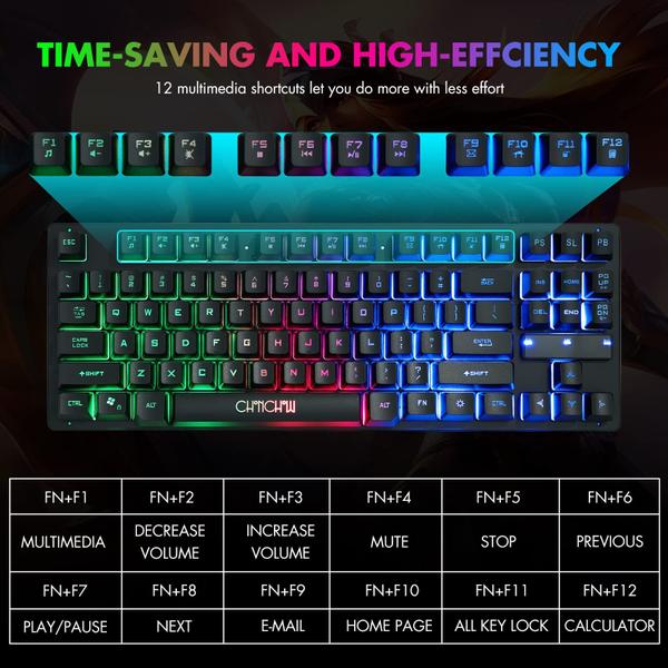 Imagem de Teclado para jogos CHONCHOW RGB retroiluminado USB compacto de 87 teclas