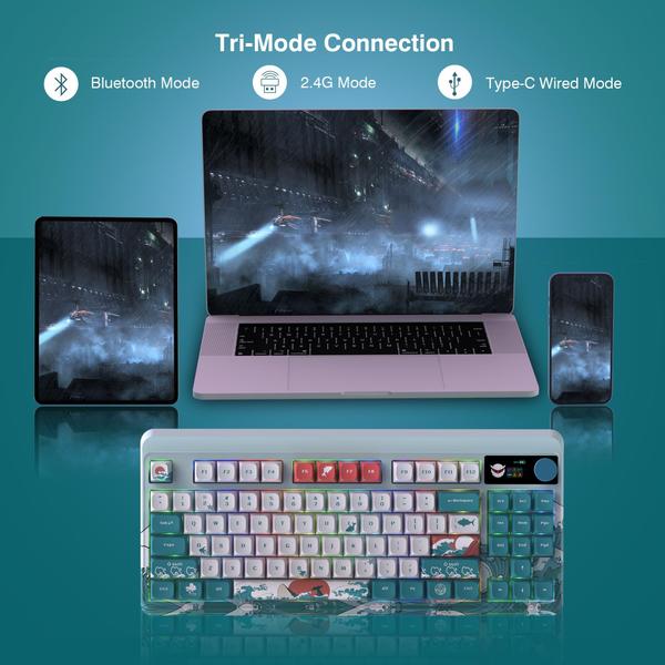 Imagem de Teclado para jogos COSTOM XVX M87 Pro Wireless com tela OLED