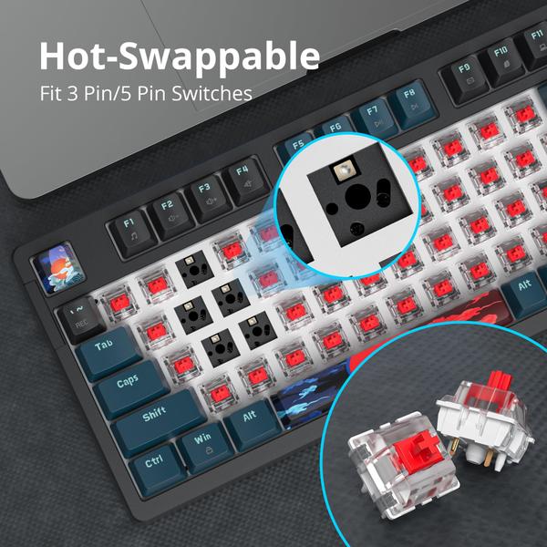 Imagem de Teclado para jogos Guffercty kred 96% com fio e RGB para Mac/Win