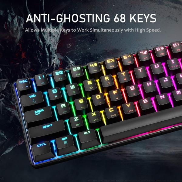 Imagem de Teclado para jogos LexonELEC MK68 68 Teclas RGB Blue Switches