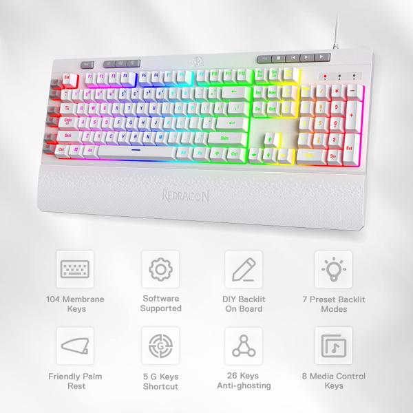 Imagem de Teclado para jogos Redragon K512 Shiva RGB retroiluminado branco