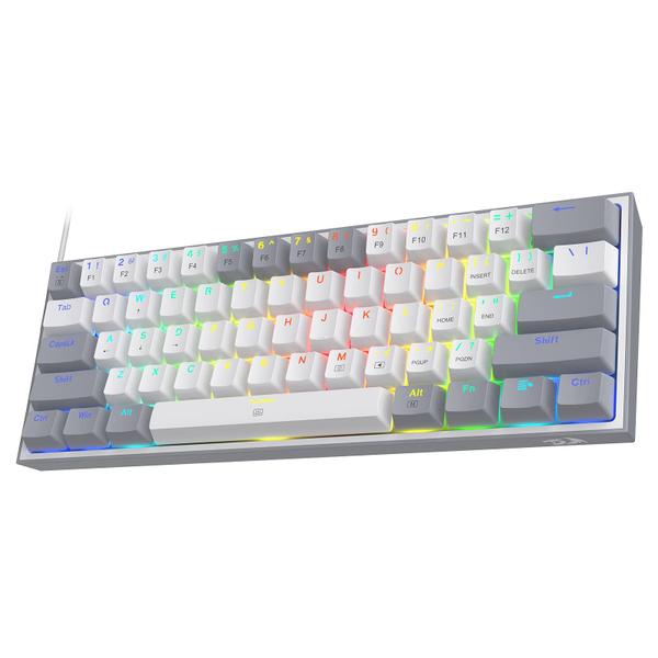 Imagem de Teclado para jogos RGB Redragon K617 Fizz com 60% fio, teclado mecânico compacto Hot-Swap de 61 teclas com teclas brancas e cinza, interruptor vermelho linear, suporte para driver/software profissional