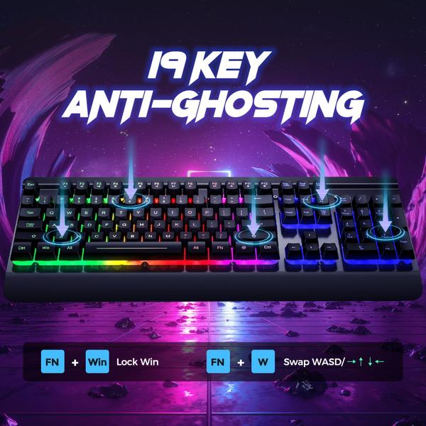 Imagem de Teclado para jogos RiSophy 104 teclas Rainbow LED retroiluminado para PC e Mac