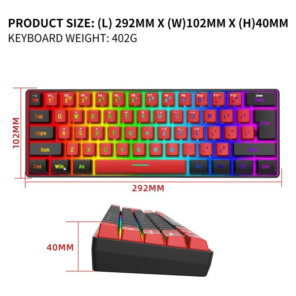 Imagem de Teclado para jogos Snpurdiri 60% com fio RGB à prova d'água 61 teclas