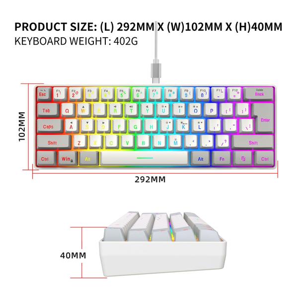 Imagem de Teclado para jogos Snpurdiri 60% com fio RGB retroiluminado à prova d'água