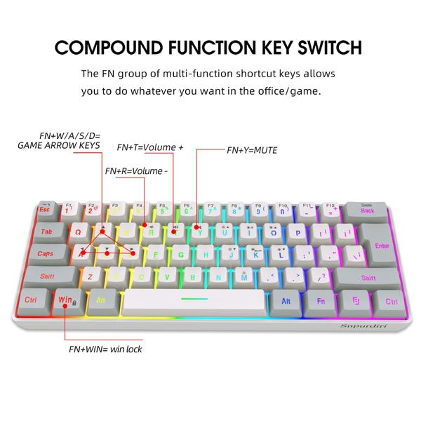 Imagem de Teclado para jogos Snpurdiri 60% com fio RGB retroiluminado à prova d'água