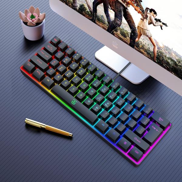 Imagem de Teclado para jogos Snpurdiri 60% com fio RGB retroiluminado ultracompacto