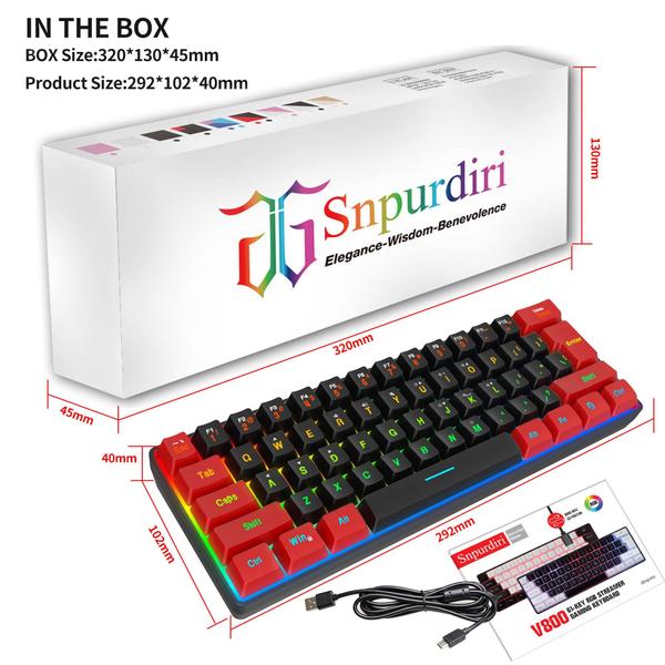 Imagem de Teclado para jogos Snpurdiri 60% com fio True RGB Mini resistente à água