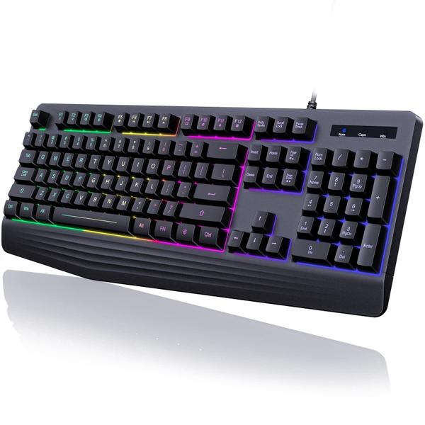 Imagem de Teclado para jogos yesbeaut 7 cores Rainbow LED retroiluminado com 104 teclas