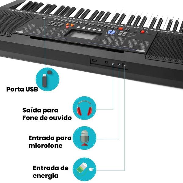 Imagem de Teclado Piano Musical 61 Teclas Sensíveis Usb P2 E Músicas