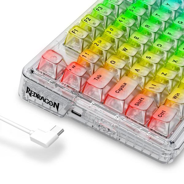 Imagem de Teclado Redragon ELF Pro Clear Transparente ABNT2 Switch Crystal