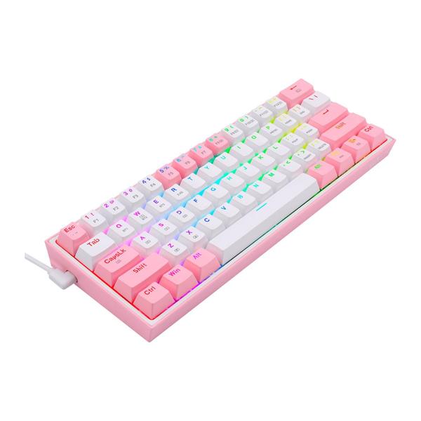 Imagem de Teclado Redragon K616-RGB WP Fizz Pro - Branco e Rosa (com Cabo e Sem Fio)