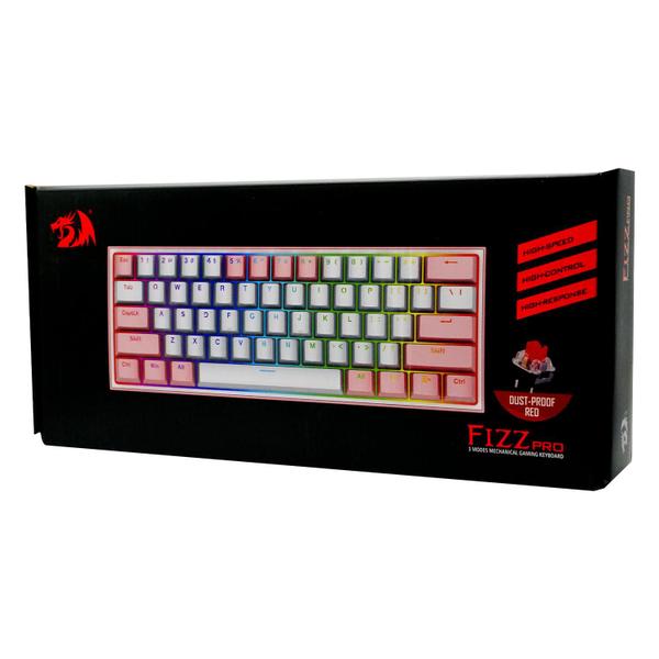 Imagem de Teclado Redragon K616-RGB WP Fizz Pro - Branco e Rosa (com Cabo e Sem Fio)