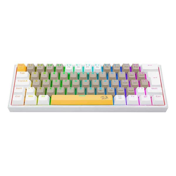 Imagem de Teclado Redragon Mecanico Gamer Fizz Rgb Amarelo Cinza E Branco Switch Marrom K617rgb