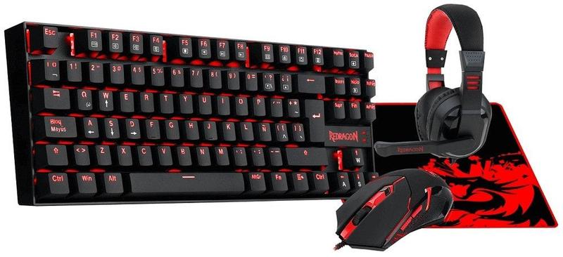 Imagem de Teclado Redragon + Mouse + Fone + Mouse Pad K552-BB-1 Preto/Vermelho