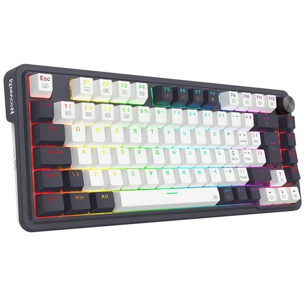 Imagem de Teclado Redragon Ucal Pro Sem Fio Abnt2 Preto E Branco Brown