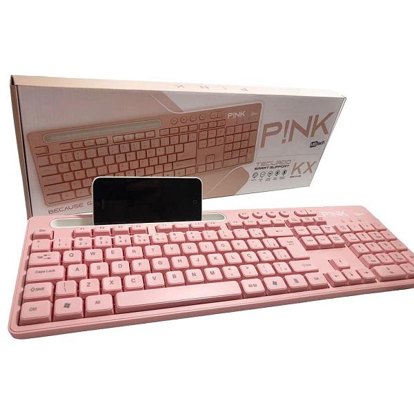 Imagem de Teclado Rosa para Computador Com Suporte De Celular