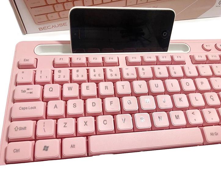 Imagem de Teclado Rosa para computador notebook com suporte de celular