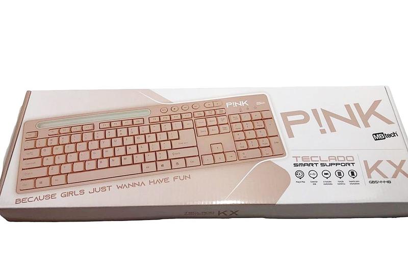 Imagem de Teclado Rosa para computador notebook com suporte de celular