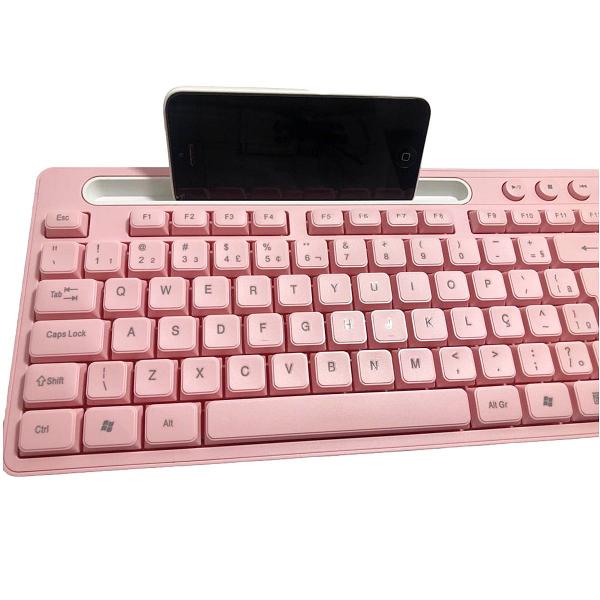 Imagem de Teclado Rosa Pink para PC Notebook Com Suporte De Celular