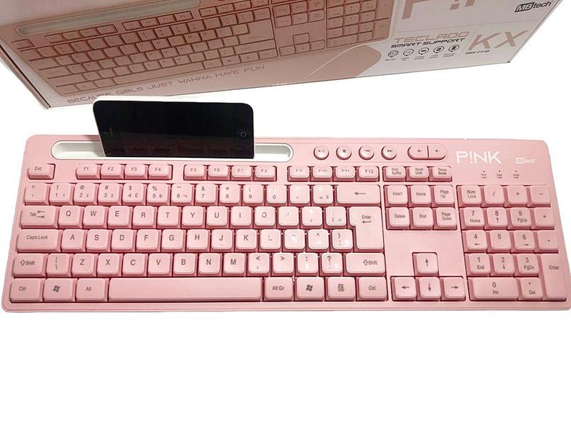 Imagem de Teclado Rosa Pink para PC Notebook Com Suporte De Celular