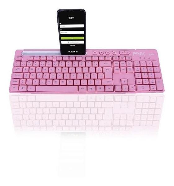 Imagem de Teclado Rosa Pink Usb Smart Com Suporte Para Celular