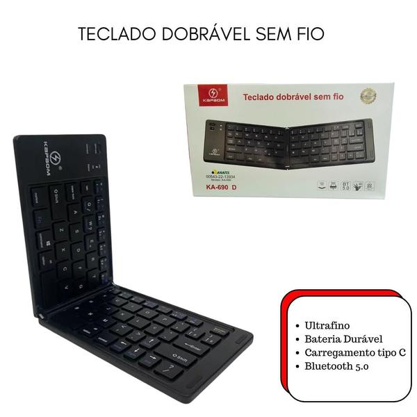 Imagem de Teclado Sem Fio Bluetooth Portátil Dobrável Leve Ultrafino Para Tablet Celular PC