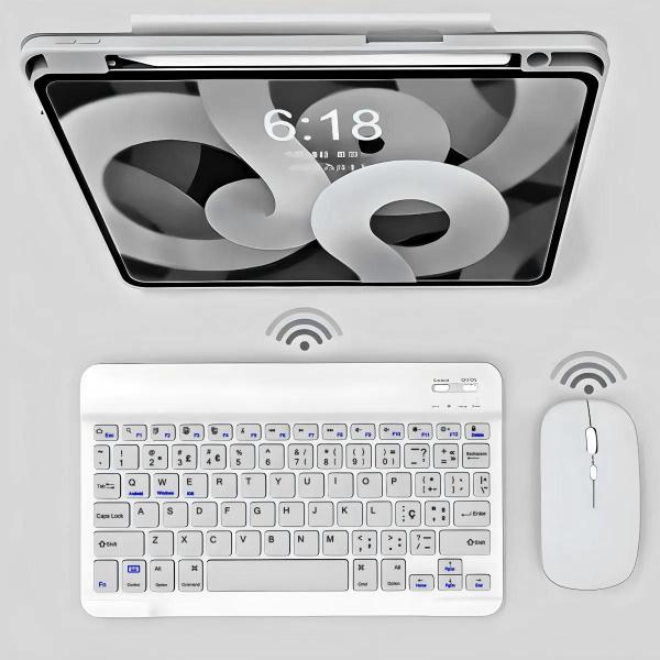 Imagem de Teclado Sem Fio Bluetooth Recarregável Com Mouse Cor Branco