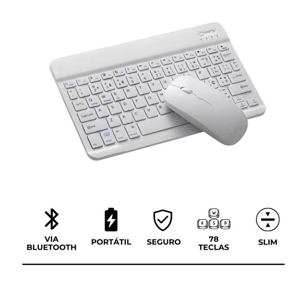 Imagem de Teclado Sem Fio Bluetooth Recarregável Com Mouse Cor Branco