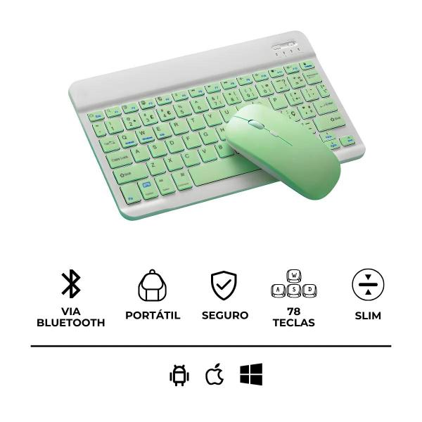 Imagem de Teclado Sem Fio Bluetooth Recarregável Com Mouse Verde