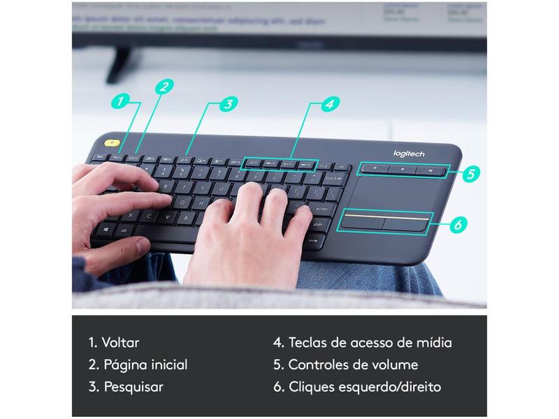 Imagem de Teclado sem Fio com Touchpad Logitech ABNT2 - Cinza K400 Plus