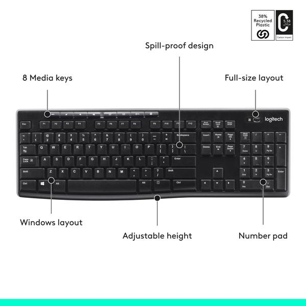 Imagem de Teclado sem fio Logitech K270 para Windows, tamanho normal