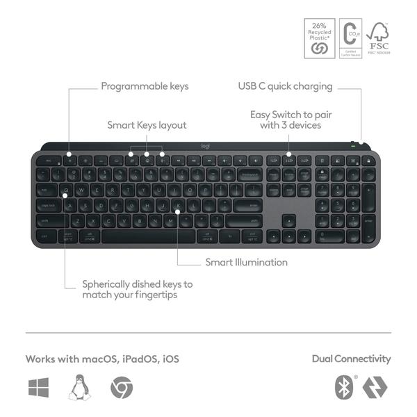 Imagem de Teclado sem fio Logitech MX Keys S Low Profile Graphite