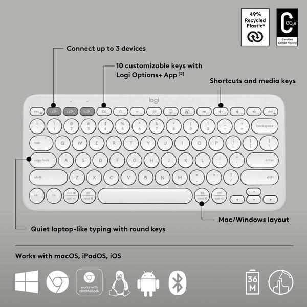 Imagem de Teclado sem fio Logitech Pebble Keys 2 K380s - Tonal White