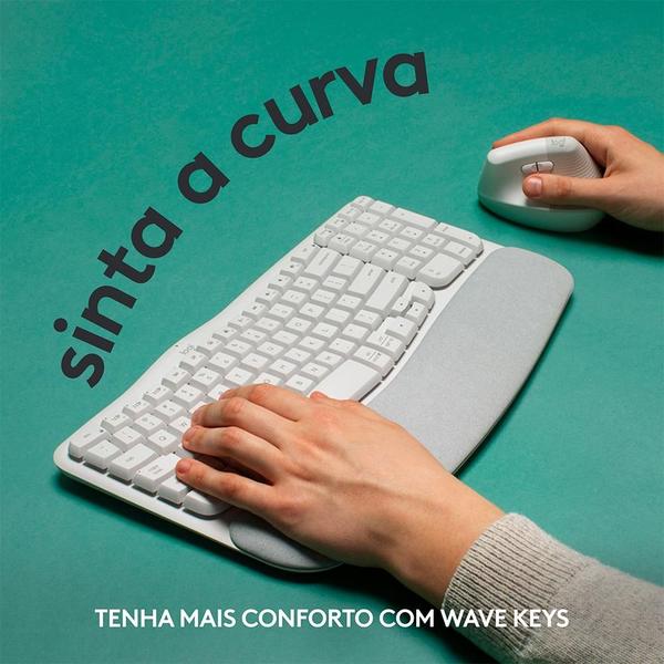 Imagem de Teclado Sem Fio Logitech Wave Keys, Bluetooth, Layout US, Com Design Ondulado, Ergonômico, Branco - 920-012282