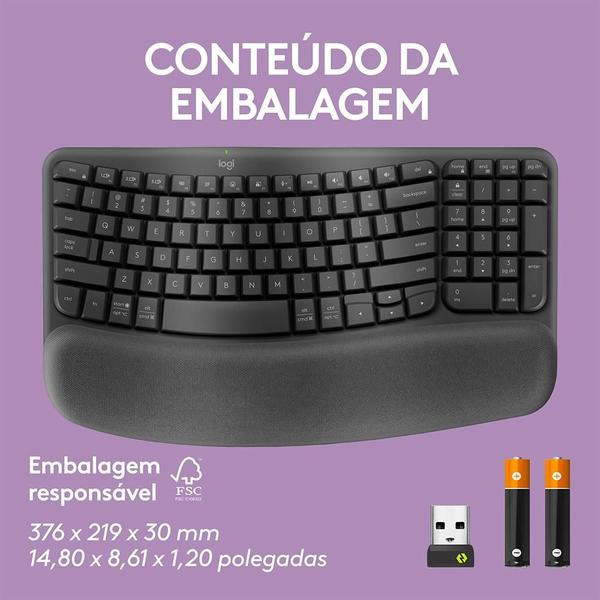 Imagem de Teclado Sem Fio Logitech Wave Keys, Bluetooth, Layout US, Com Design Ondulado, Ergonômico, Grafite - 920-012281