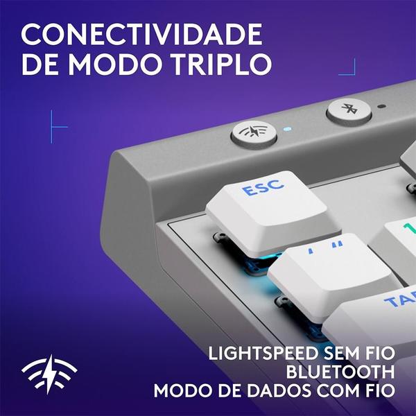 Imagem de Teclado Sem Fio Mecânico Gamer Logitech G515, RGB, Bluetooth, com Design TKL,Tecnologia Lightspeed, Branco - 920-012535