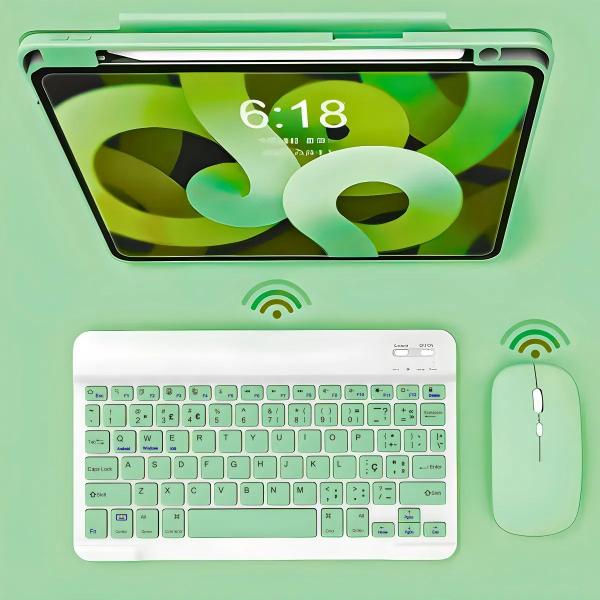 Imagem de Teclado sem Fio Recarregável + Mouse Slim Verde c/ Bluetooth