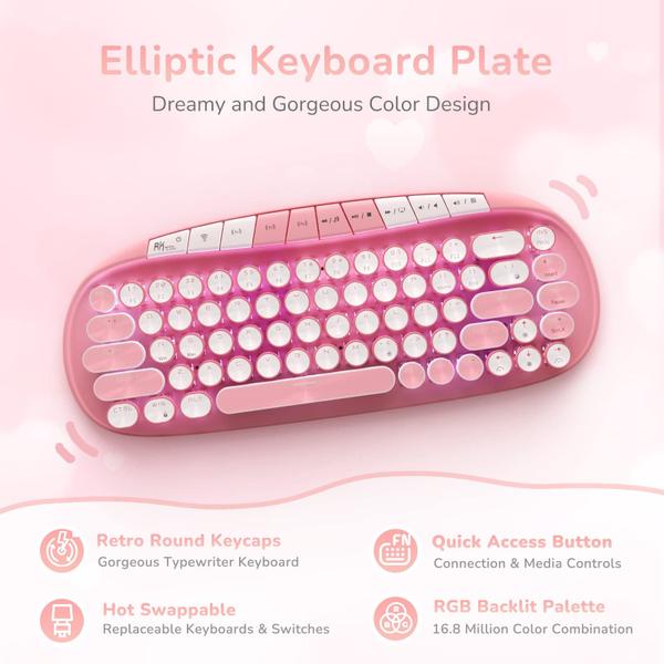 Imagem de Teclado sem fio RK ROYAL KLUDGE RK838 Máquina de escrever retrô rosa