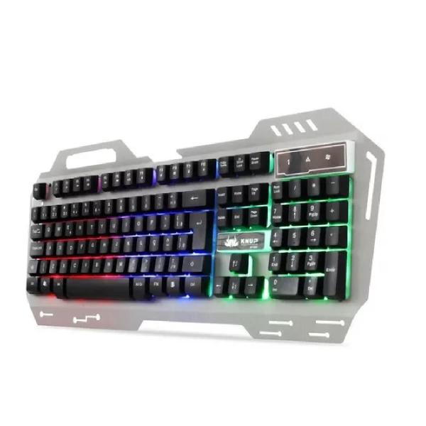 Imagem de Teclado Semi Mecânico e Mouse Óptico Gamer Led com fio Knup KP2054  Cor: Cinza + Fone Bluetooth