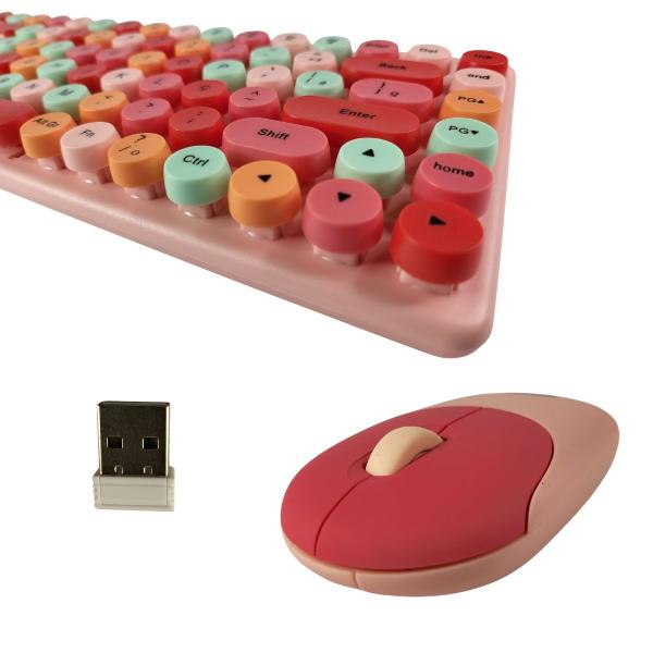 Imagem de Teclado Silencioso e Mouse Sem Fio ABNT2 Teclas Macias Coloridas Estilo Retro