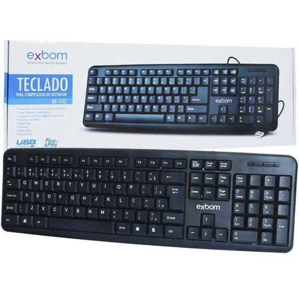 Imagem de Teclado Usb com Fio Padrão ABNT2 Computador Pc Notebook Escritório Standard Exbom BK-102 Preto