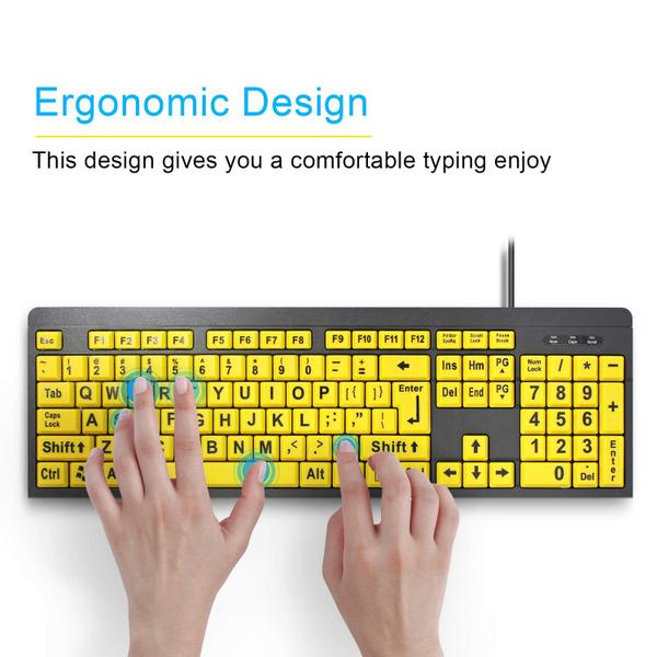 Imagem de Teclado USB com Letras Grande de Alto Contraste para Baixa Visão (Amarelo+Preto)