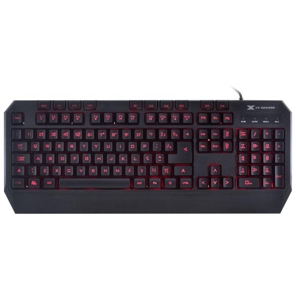 Imagem de Teclado USB Gamer VX Gaming Draco com Macros, Multimidia LED 3 Cores ABNT2 Preto - GT400