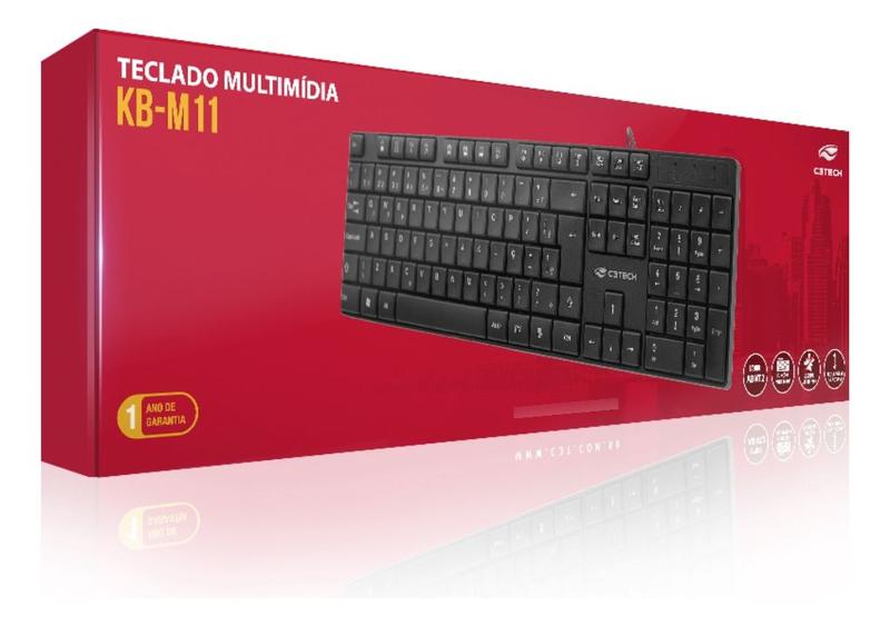 Imagem de Teclado Usb Teclas Baixas Atalhos Multimidia C3 Tech + 1 Ano