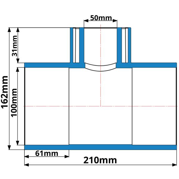 Imagem de Tee De Redução Para Irrigação 100m x 50mm Azul Durín