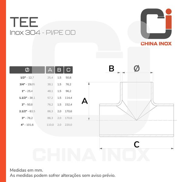 Imagem de Tee inox 304 pipe od 3/4'' x 1,5mm.