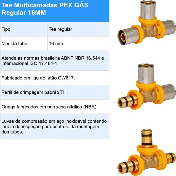 Imagem de Tee Multicamadas PEX GÁS Regular 16mm